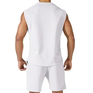 Detailed back view of a men's white sleeveless sports suit for summer workouts