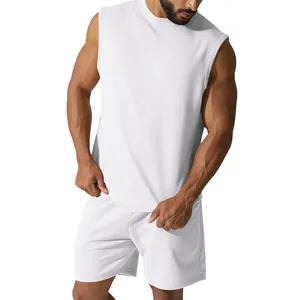 Close-up of men's white sleeveless athletic set showing fabric texture and fit