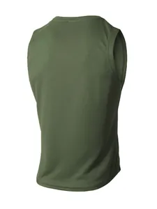 Dettaglio posteriore canotta sportiva da uomo in mesh traspirante verde oliva