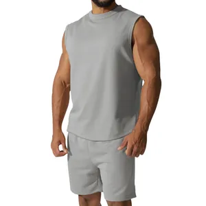 Men's sleeveless grey sports set with tank top and casual training shorts