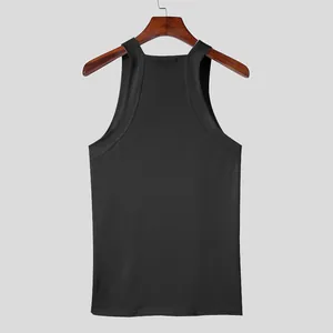 Detailed rear view of a premium men's black slim-fit tank top with wide shoulder straps