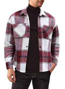 Men's red and white plaid flannel shirt featuring a loose fit and button-down style.
