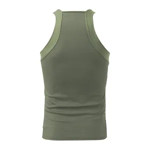 Detailed back view of a men's army green ribbed tight-fitting sleeveless tank top vest