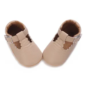 Top view detail of beige baby princess walking shoes with soft soles