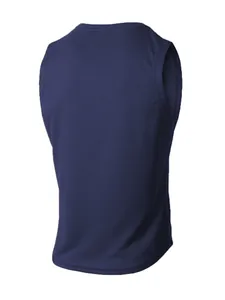Vista posteriore della canotta sportiva blu navy traspirante e ad asciugatura rapida