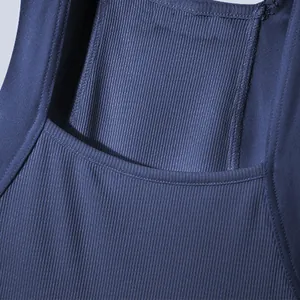 Detail view of premium blue ribbed fabric texture on a men's square neck slim tank top