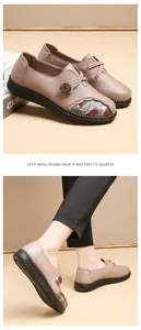 Detailed view of comfortable women's loafers featuring non-slip soles and floral patterns