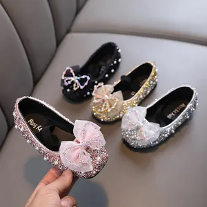 Mädchen Prinzessin Schuhe Glänzende Strass Künstliche Perle Schleife Kleiderschuhe Für Hochzeit Aufführung Party Kinder Flache Schuhe