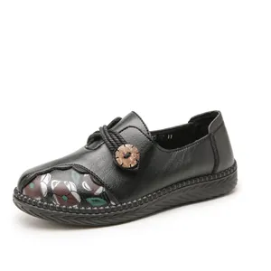 Comfortable black slip-on shoes for women with floral pattern and soft anti-slip sole