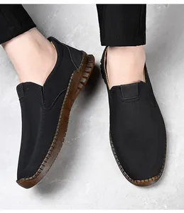 Mocasines de cuero negro casual para hombre premium con suelas de goma blanda cosidas
