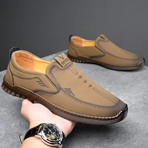 Mocasines Casuales para Hombre Sin Cordones Zapatos de Caminar Cuero Microfibra Cosido a Mano Transpirable Antideslizante para Oficina Diario