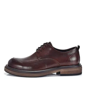 Premium zijprofiel van bruine echt leren Derby-schoenen voor heren met stijlvolle dikke zolen