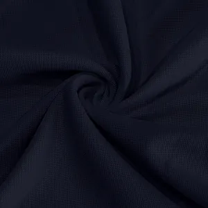 Close-up of dark navy breathable mesh fabric texture for quick-dry polo shirt