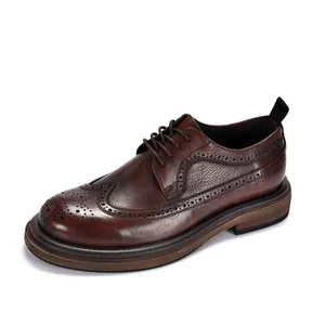 Men's Genuine Leather Brogue Oxford Shoes British Vintage Wingtip Business Formal Shoes Groom Wedding Dress Shoes With Rubber Sole