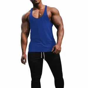 Professional blue men's slim fit athletic tank top breathable gym undershirt for summer workouts
