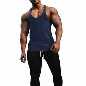 Men's navy blue slim fit tank top perfect for fitness, gym, and athletic training.