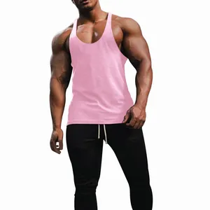 Men's breathable slim fit pink sports fitness tank top on muscular model