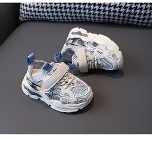 Breathable children's sports sandals with hollow mesh design and Velcro straps