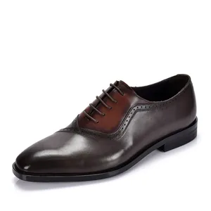 Zapatos Oxford Formales de Negocios para Hombre Cuero Genuino Brogue Punta Estrecha con Cordones Estilo Inglés Zapatos de Vestir Boda