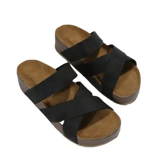 Comfortable women's casual platform sandals featuring stylish black criss-cross straps design