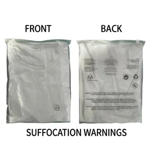 White men's tank top in plastic packaging with warning text