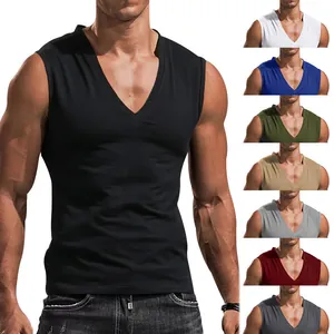 Maglietta Senza Maniche da Uomo con Scollo a V Slim Fit Tinta Unita Traspirante Gilet Sportivo Muscle Vest per Estate Casual Quotidiano