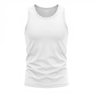 Front view of a clean white men's athletic tank top showing soft fabric texture