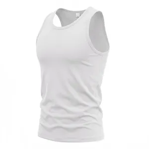 Detailed view of a white 170g cotton sports tank top for men in US sizing