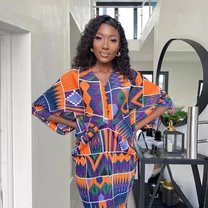 Vestido veraniego con estampado geométrico, cuello en V y mangas de murciélago chic
