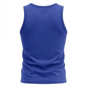 Back view detail of a royal blue men's cotton athletic tank top for casual workout.