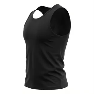 Close-up detail of a premium black men's athletic cotton tank top with a clean finish