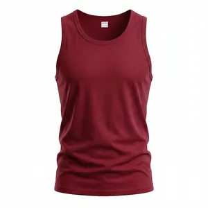 Close-up detail of a men's burgundy athletic tank top featuring a soft texture.