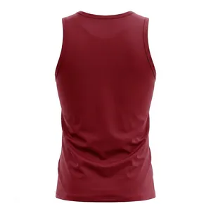 Back view of a breathable 170g burgundy men's cotton tank top for sports and leisure