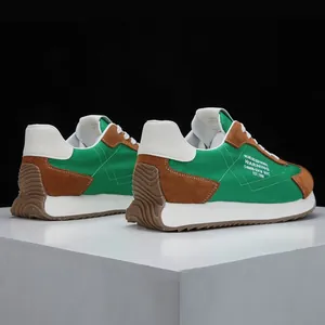 Baskets rétro pour hommes en toile verte et marron avec design bas décontracté et semelle