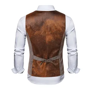 Détail de la vue arrière du gilet ajusté marron texturé pour hommes de style cowboy