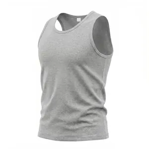 Detailed side view of a grey 170g cotton men's tank top with clean stitching.