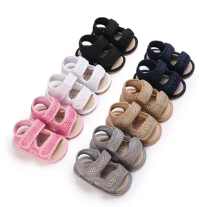 Sandali da Neonato in Maglia Traspirante Suola Morbida Primi Passi Scarpe Antiscivolo Chiusura a Strappo Sandali Estivi all'Aperto