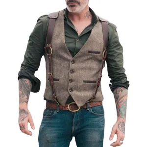Gilet premium pour homme style cowboy western coupe ajustée avec lanières en cuir