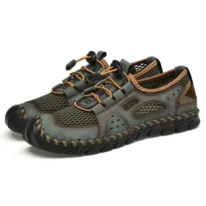 Men's outdoor breathable mesh water shoes with hand-stitched rubber soles for hiking and beach