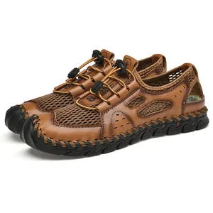 Men's brown breathable mesh outdoor water shoes with durable handmade stitched soles