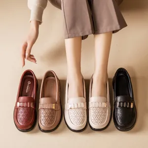 Comfortable breathable middle-aged women loafers with hollow-out design and soft soles