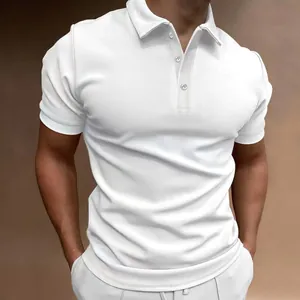 Classic men's white slim fit polo shirt with short sleeves and collar detail
