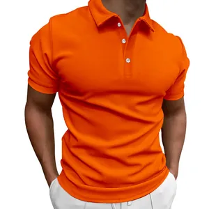 Slim fit bright orange men's short sleeve polo shirt in pure cotton blend fabric