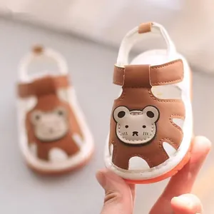 Summer baby boy girl toddler sandals with cute cartoon bear and soft non-slip sole