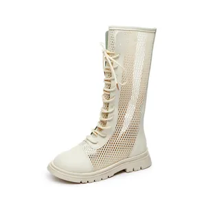 Mädchen Sommer Mesh Schnürstiefel, cremefarbenes, atmungsaktives Design