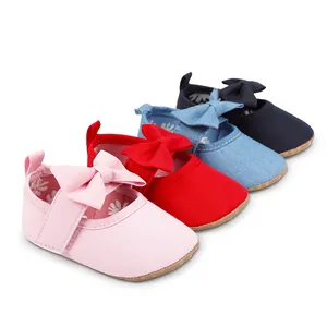 Zapatos de Princesa para Bebé Niña Gran Lazo Suela Blanda Primeros Pasos Lona Mary Jane Zapatos Antideslizantes para Recién Nacido