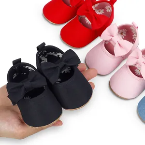 Zapatos de princesa para bebé con suela blanda y lazo, disponibles en varios colores vivos