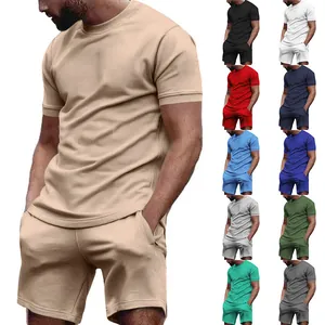 Overview of ten different color options for men's summer casual T-shirt and shorts set