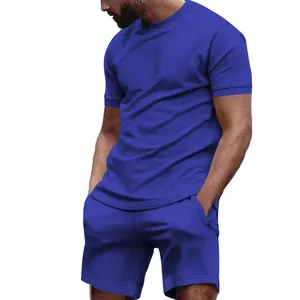 Men's royal blue casual two-piece summer set with t-shirt and shorts