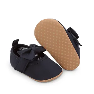 Zapato de princesa para bebé azul marino con lazo y suela suave antideslizante